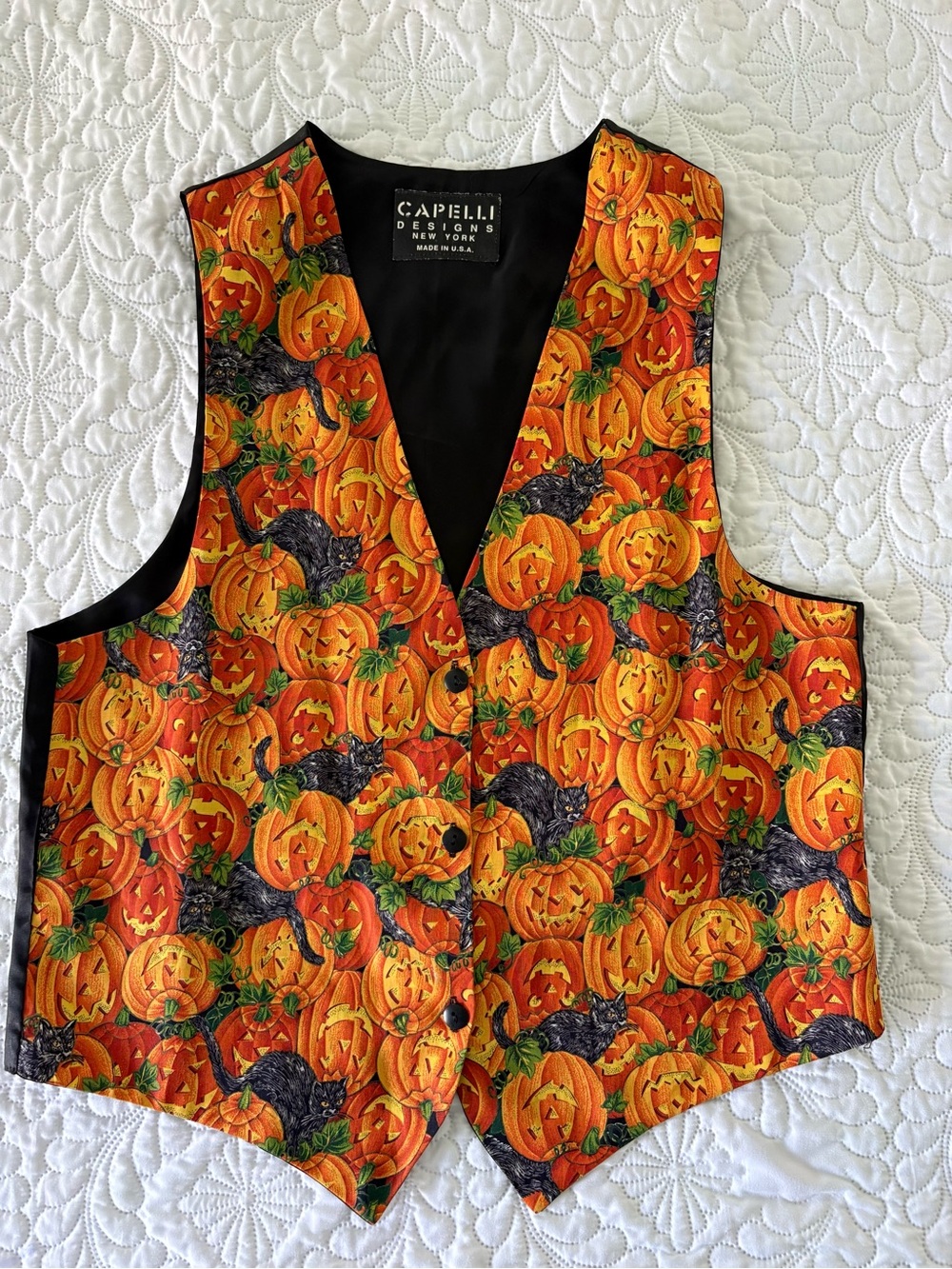 Vintage Capelli Designs New York Pumpkin & Black Cat Halloween Vest One Size